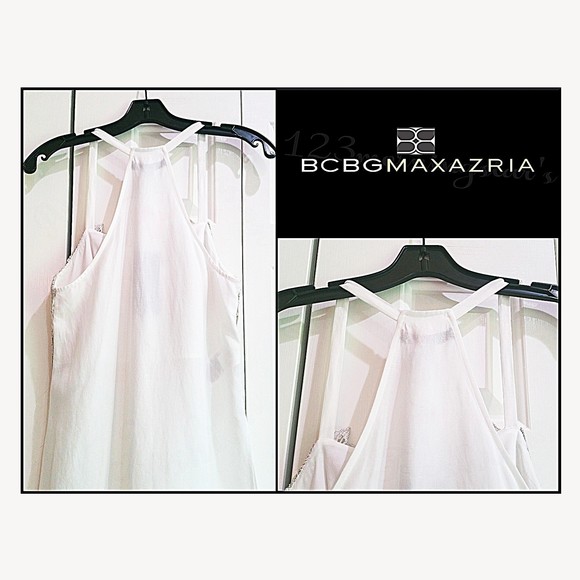 BCBGMAXAZRIA NEW OPTIC WHITE Metallic Embroidered Lace Racerback Tunic XS - Picture 9 of 11